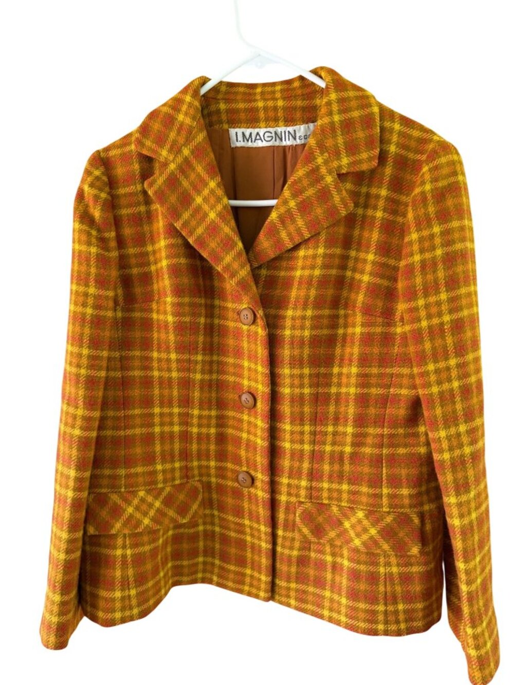 I. Magnin x Bradley Womens Button Front Plaid Blazer Jacket Size Large Wool MCM